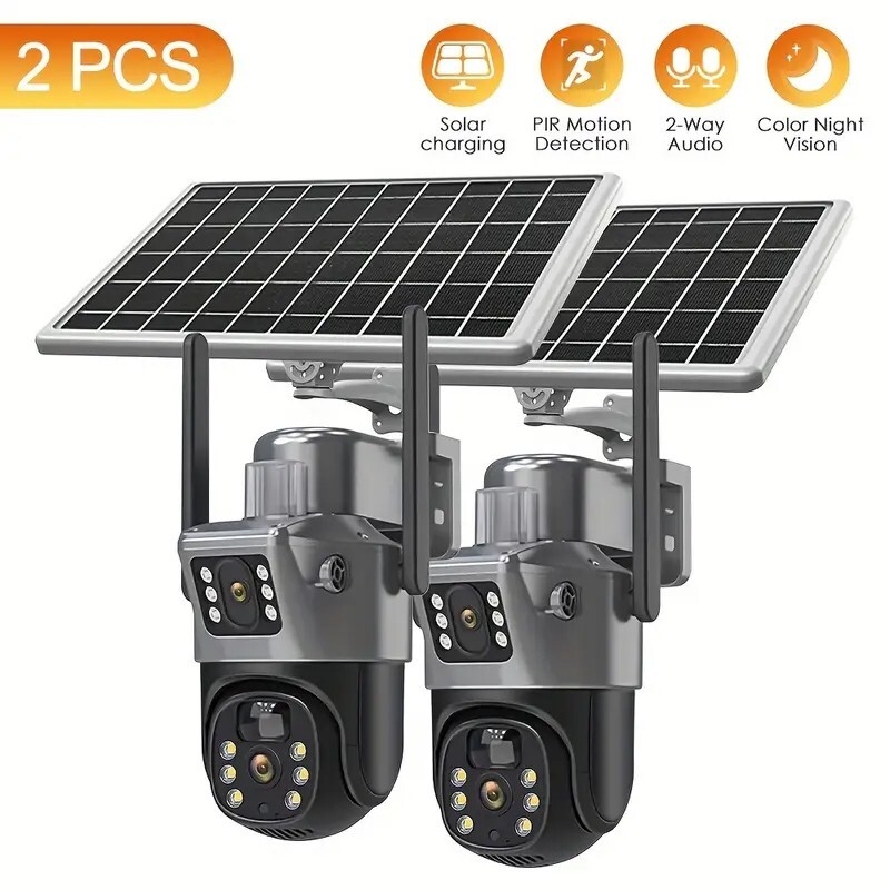 2pcs WiFi 4MP Wireless Solar Power PTZ IP Camera Security 8X Zoom Two-Way Audio