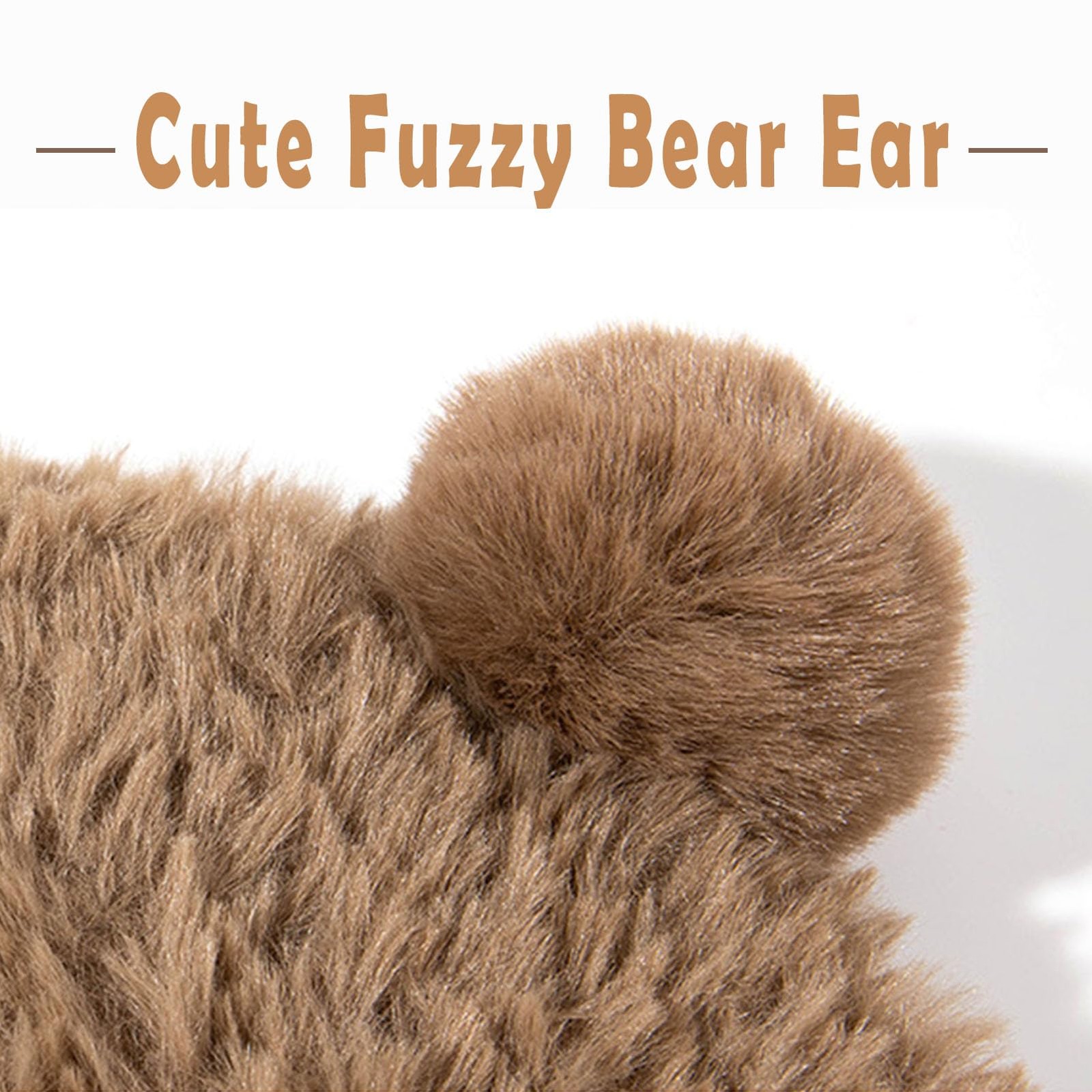Cute Fuzzy Bear Ear Beanie Hat for Women Skin-Friendly Plush Warm Woolen Hat ...