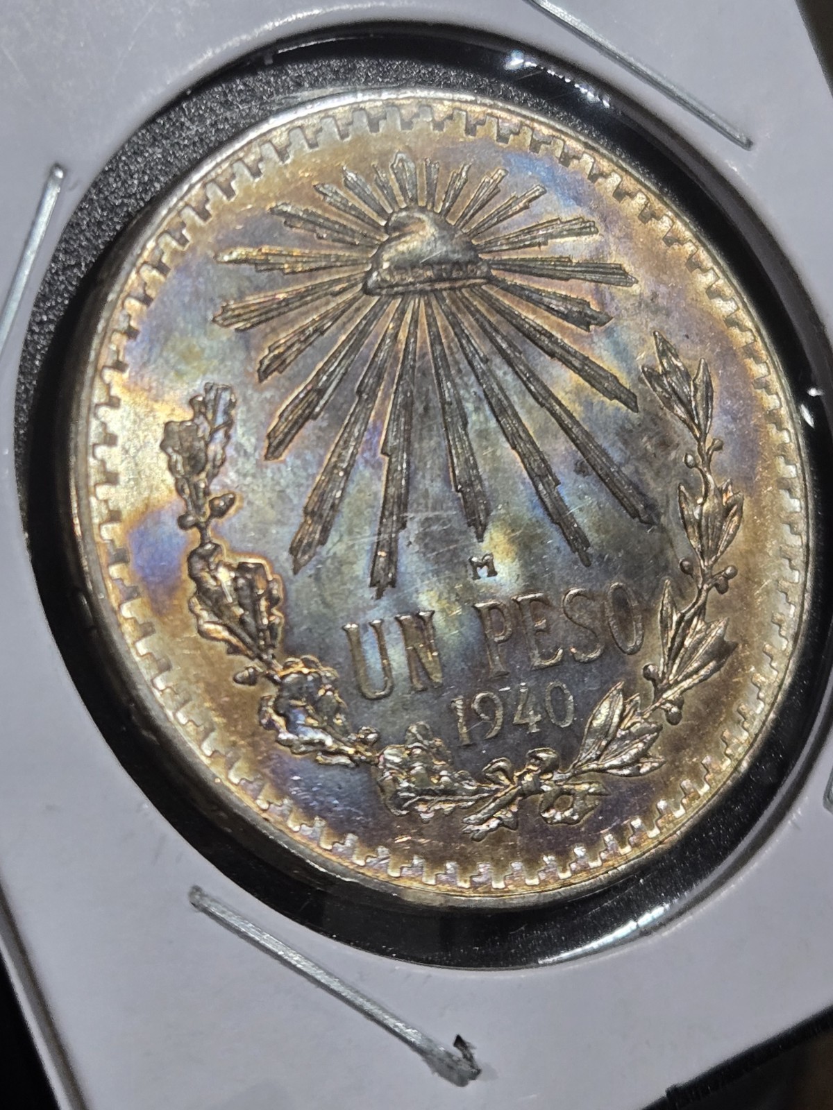 1940-M Mexican Mint Silver Un Peso Coin Mint State!! Beautiful Toner!!!