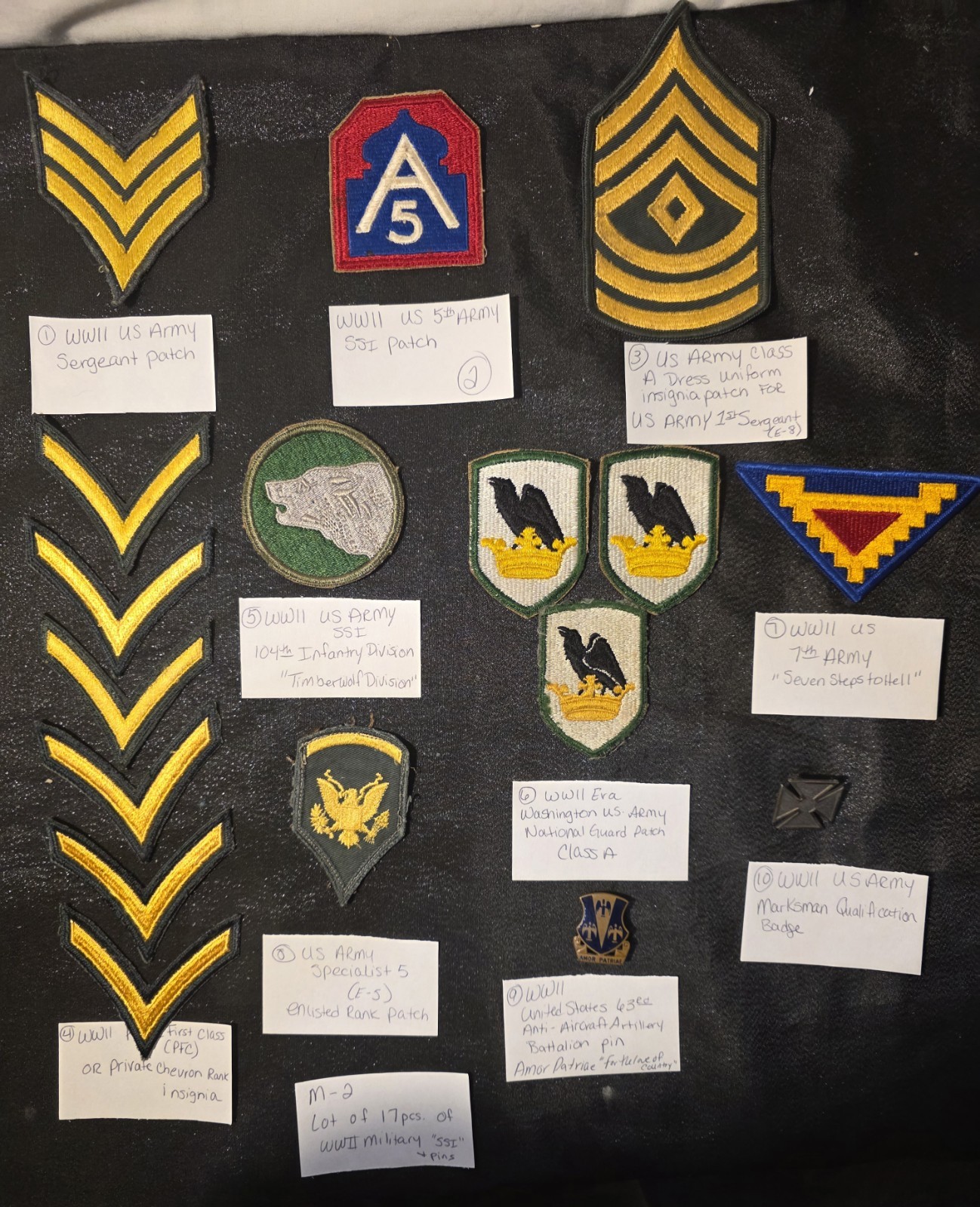 Vintage Lot WWII United States Army Patches (SSI) And Pins
