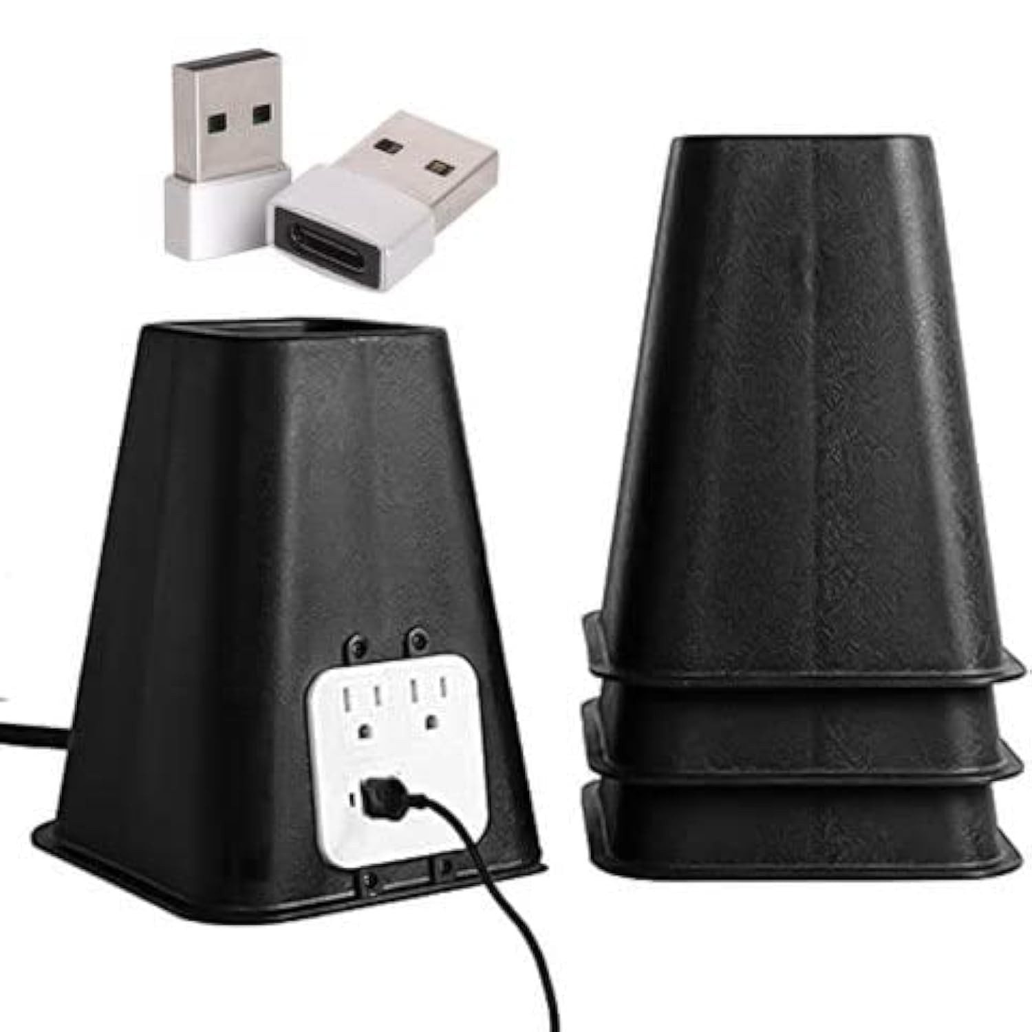 7.25 Inch Bed Riser Heavy Duty Furniture Support Blocks With USB Black 4 PCS