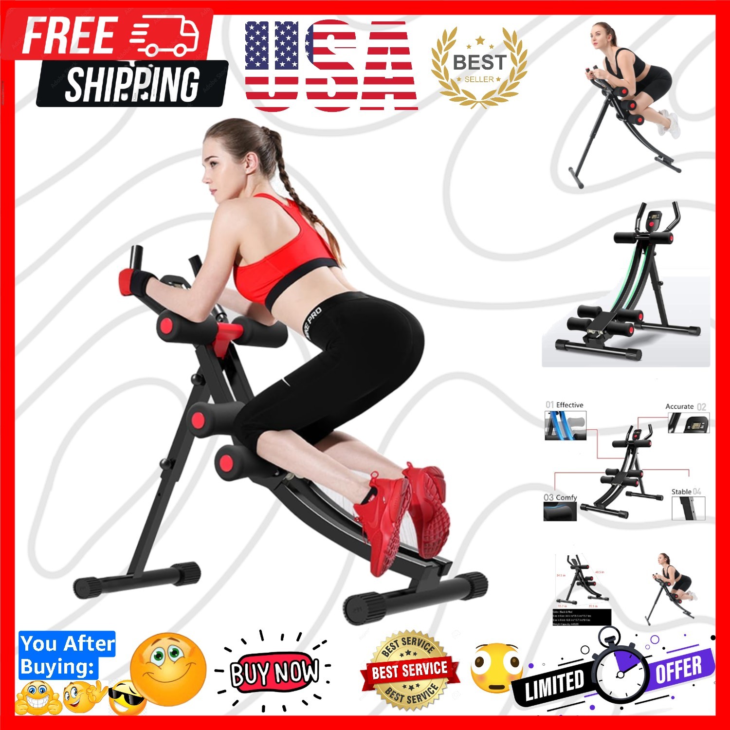 Core & Abdominal Trainers AB Workout Machine Home Gym Exercise Machine Ab Cru...
