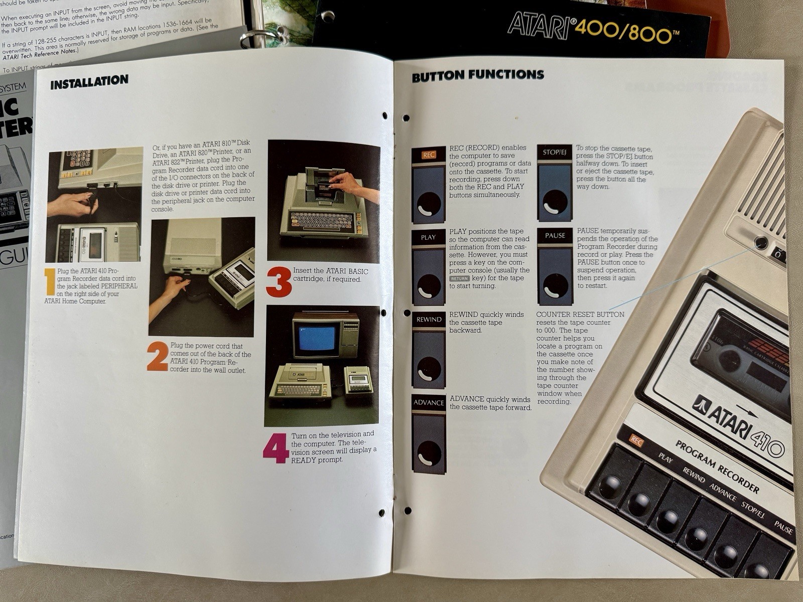 Atari 400/800 Invitation to Programming 2 Basic Computer Reference Manual Binder