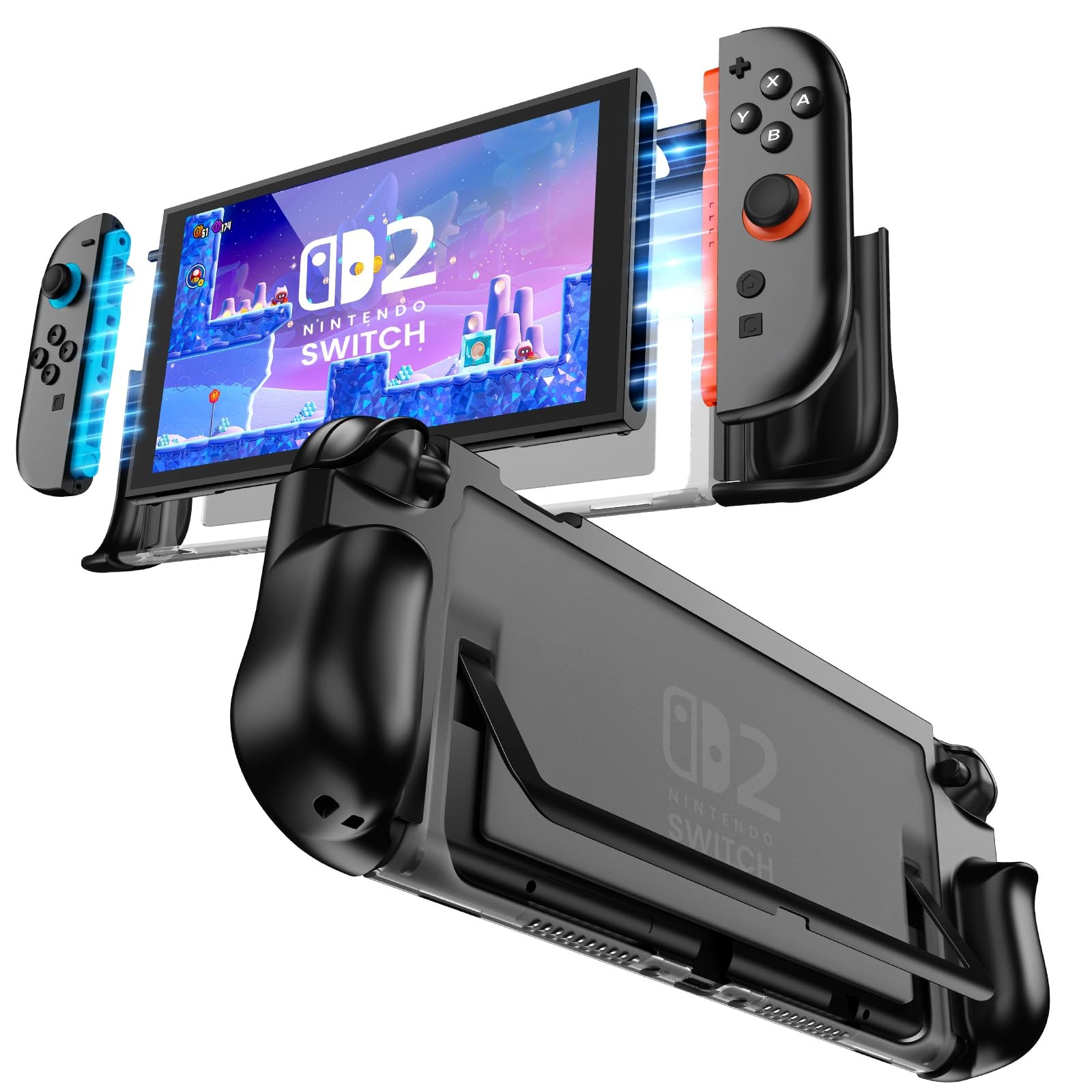 FIWWAT Dockable Protective Case for Nintendo Switch 2 TPU Ergonomic Grip Cover