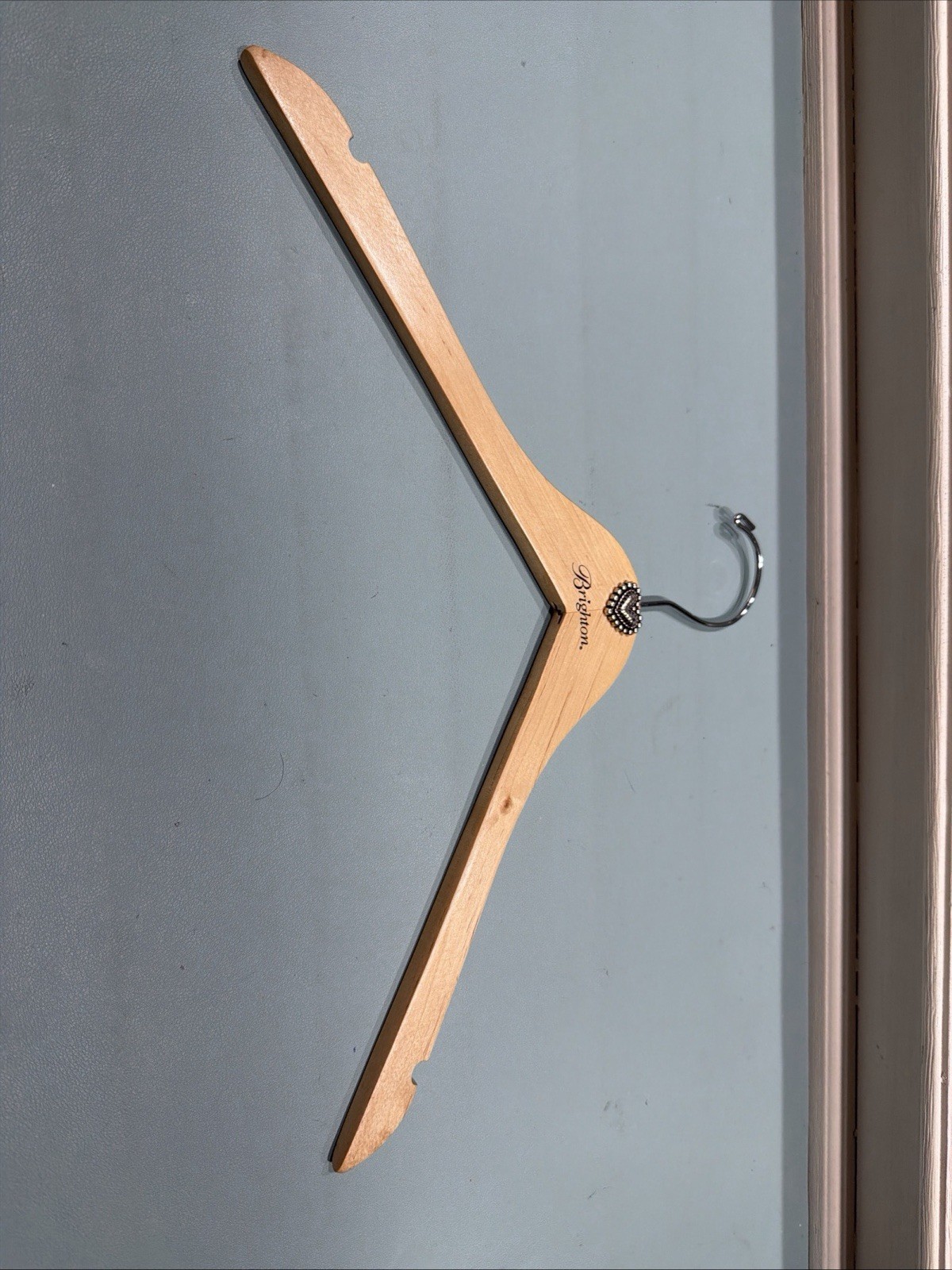Brighton Wooden Clothing Hanger with Silver tone heart 17" EUC