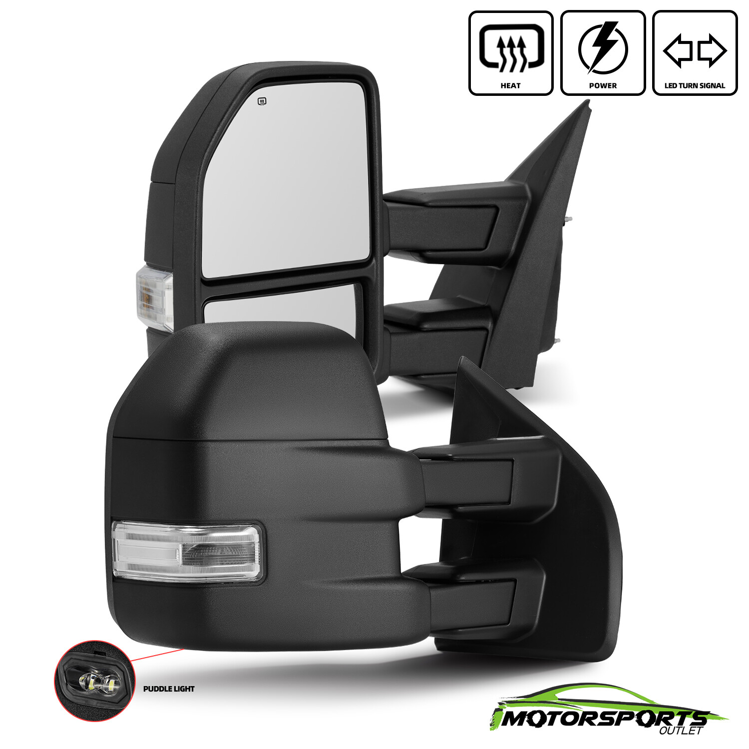For 2015-2018 Ford F150 Power Heated Towing Mirrors+Puddle Lamps+LED Turn Signal