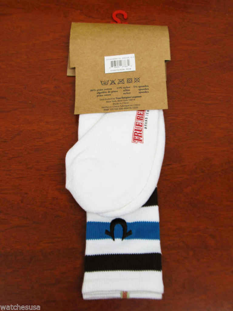 True Religion Men's Blue and Brown Striped Socks Sock Size 10-13