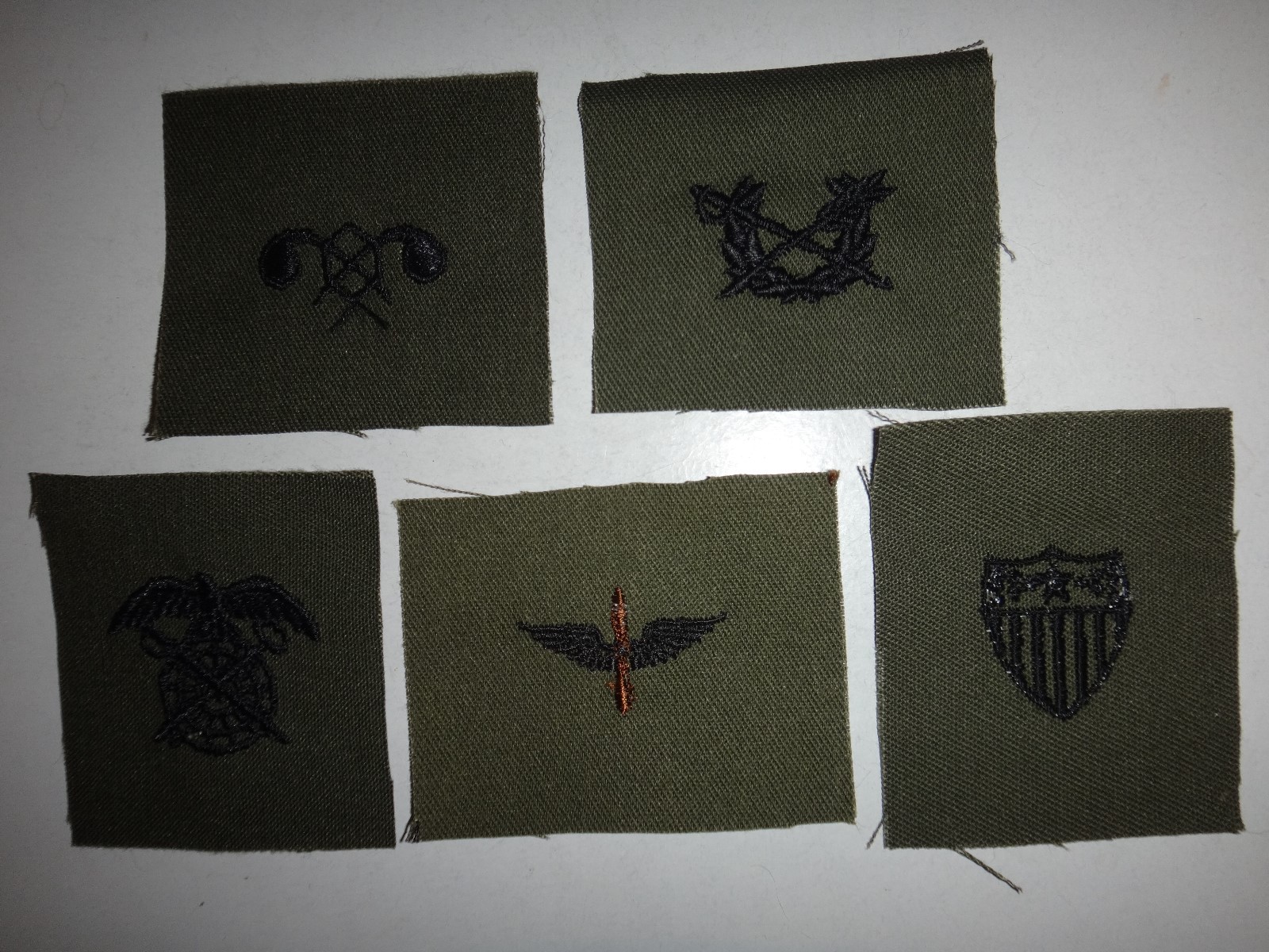 5 US Army Patches CHEMICAL + JUDGE ADVOCATE + QUARTERMASTER + AVIATION + ADJ GEN