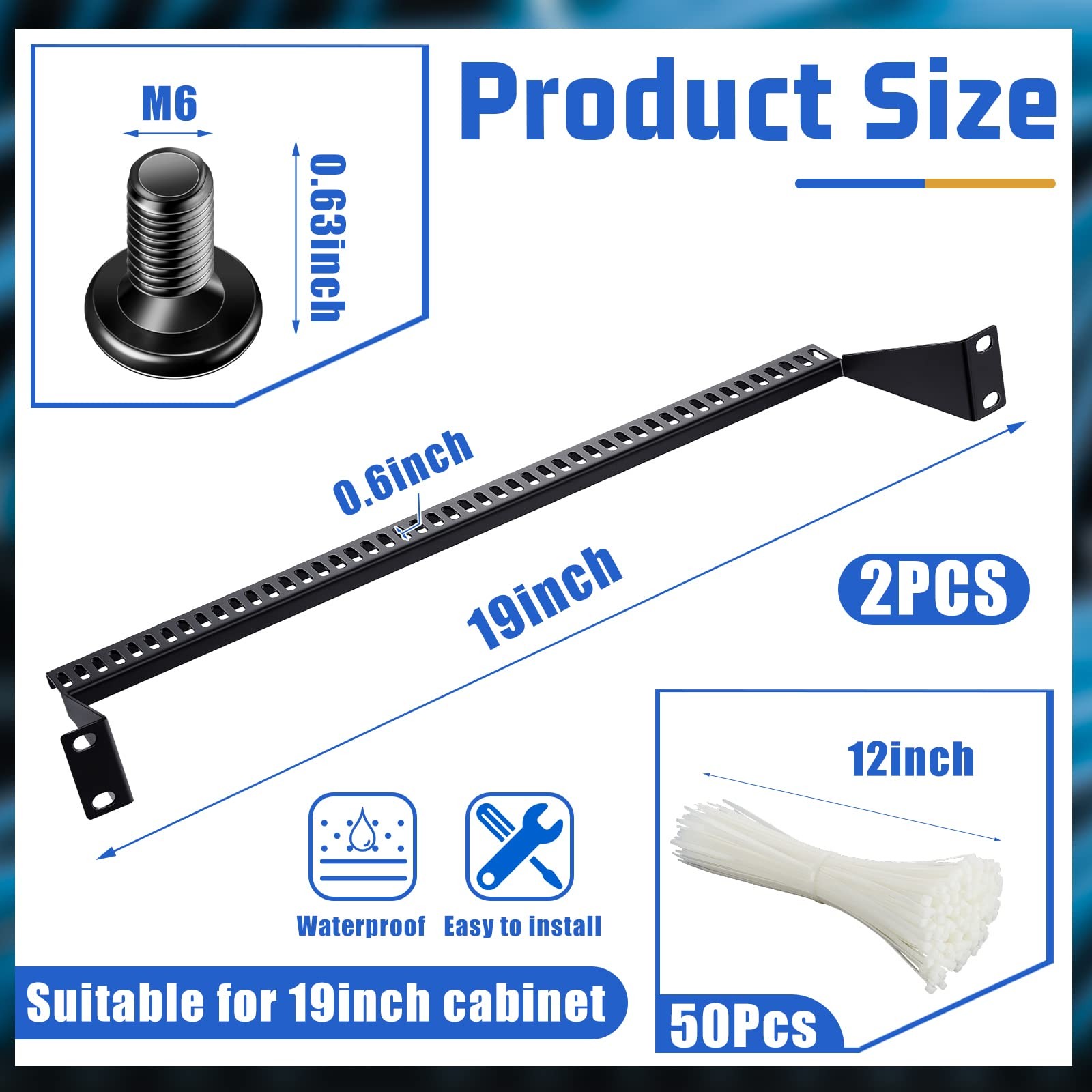 2 Pcs 1U Horizontal 19 Inch Rack Mount Cable Management Support Bar Bracket C...