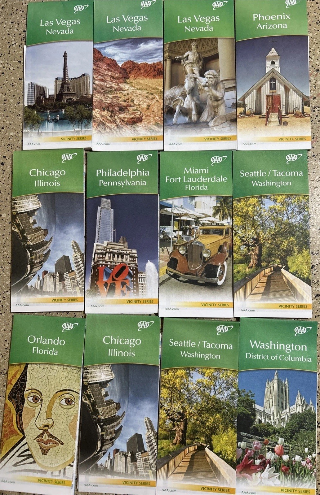 12 AAA VICINITY SERIES MAPS LAS VEGAS WASHINGTON ORLANDO CHICAGO MIAMI SEATLLE