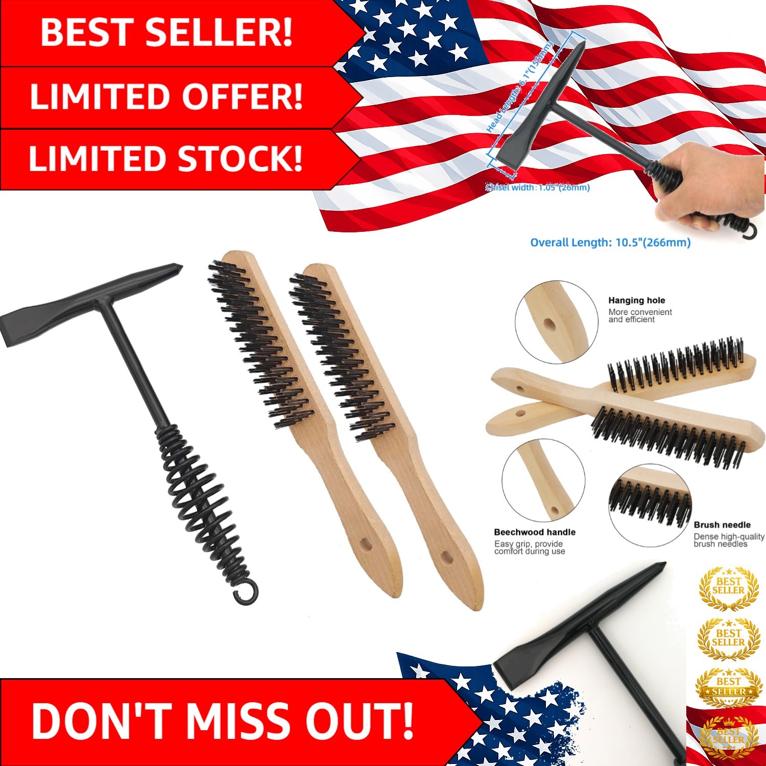 Professional Welding Chipping Hammer with 6.1" Chisel & Shock Absorbing Handle