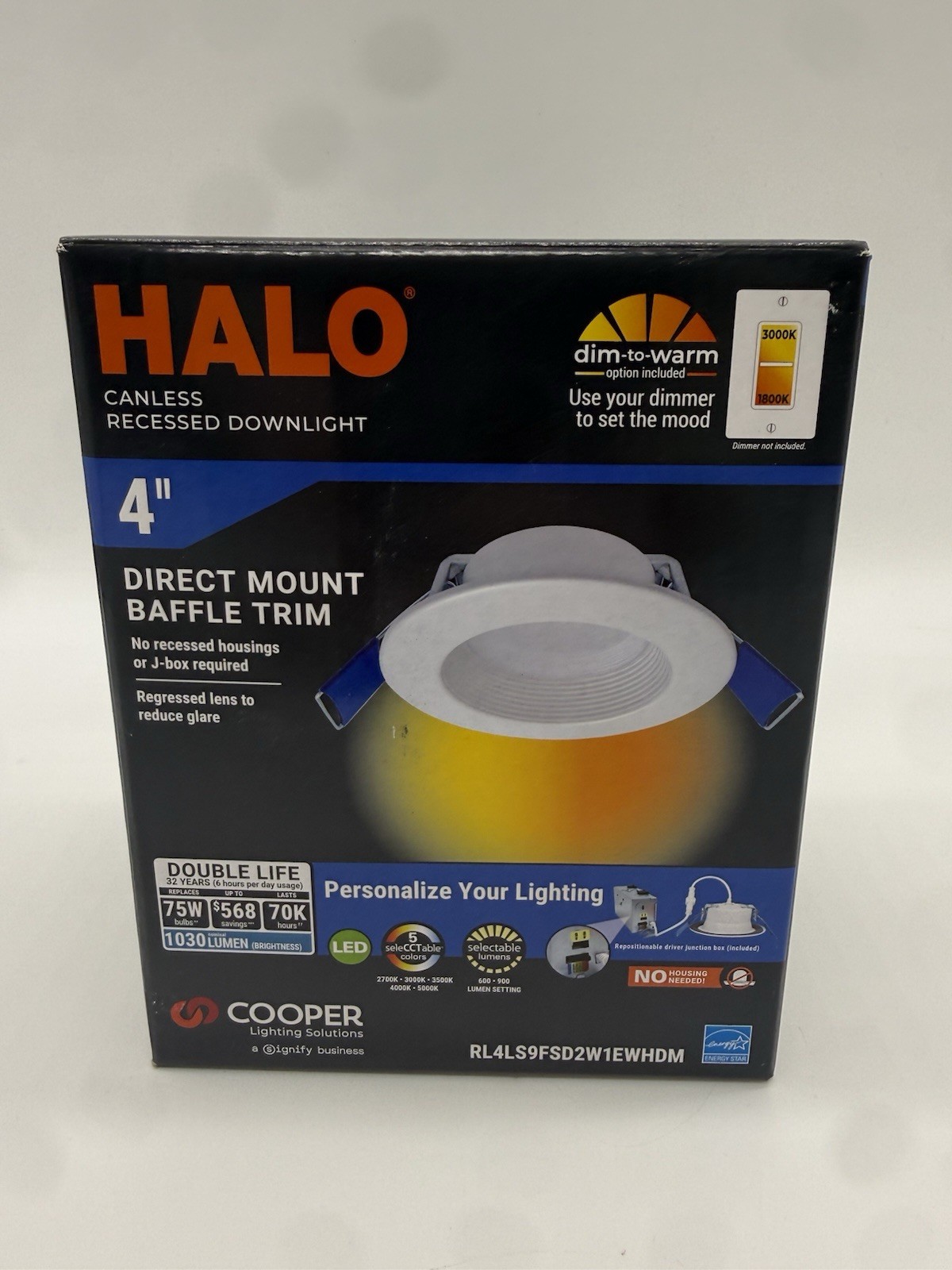 Halo 4 In. 5 CCT LED Canless Recessed Downlight, White RL4LS9FSD2W1EWHDM Halo