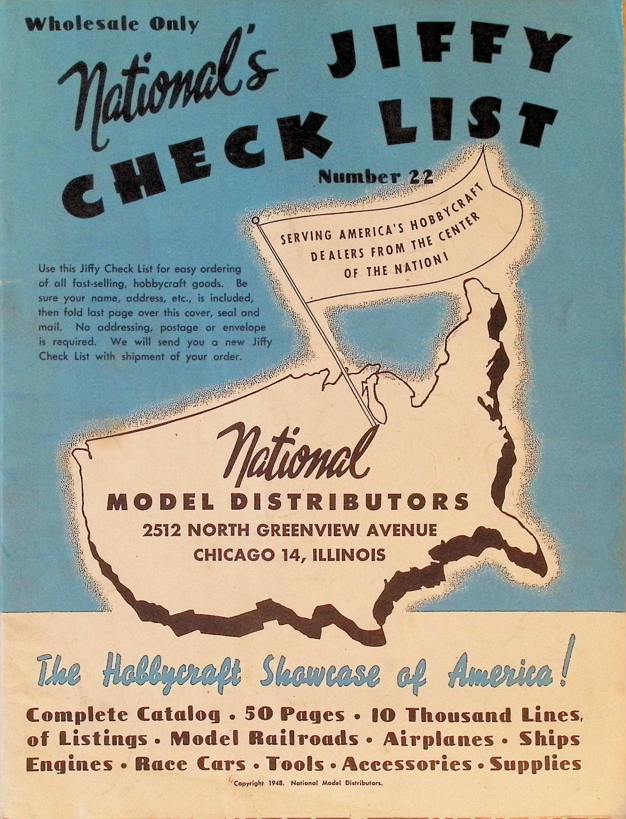 1948 National Models Jiffy Check List No 22 Catalog