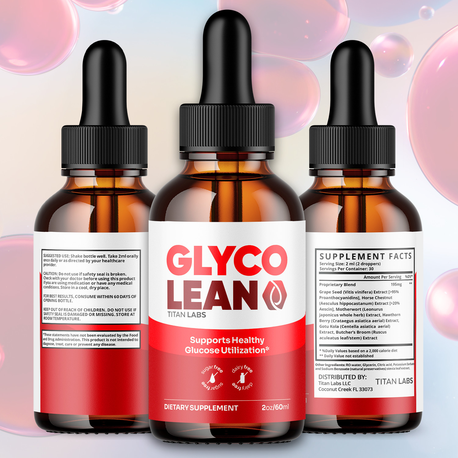 (3 Pack) Glyco Lean Blood Support Drops GlycoLean Vitamin Supplement 90 Servings