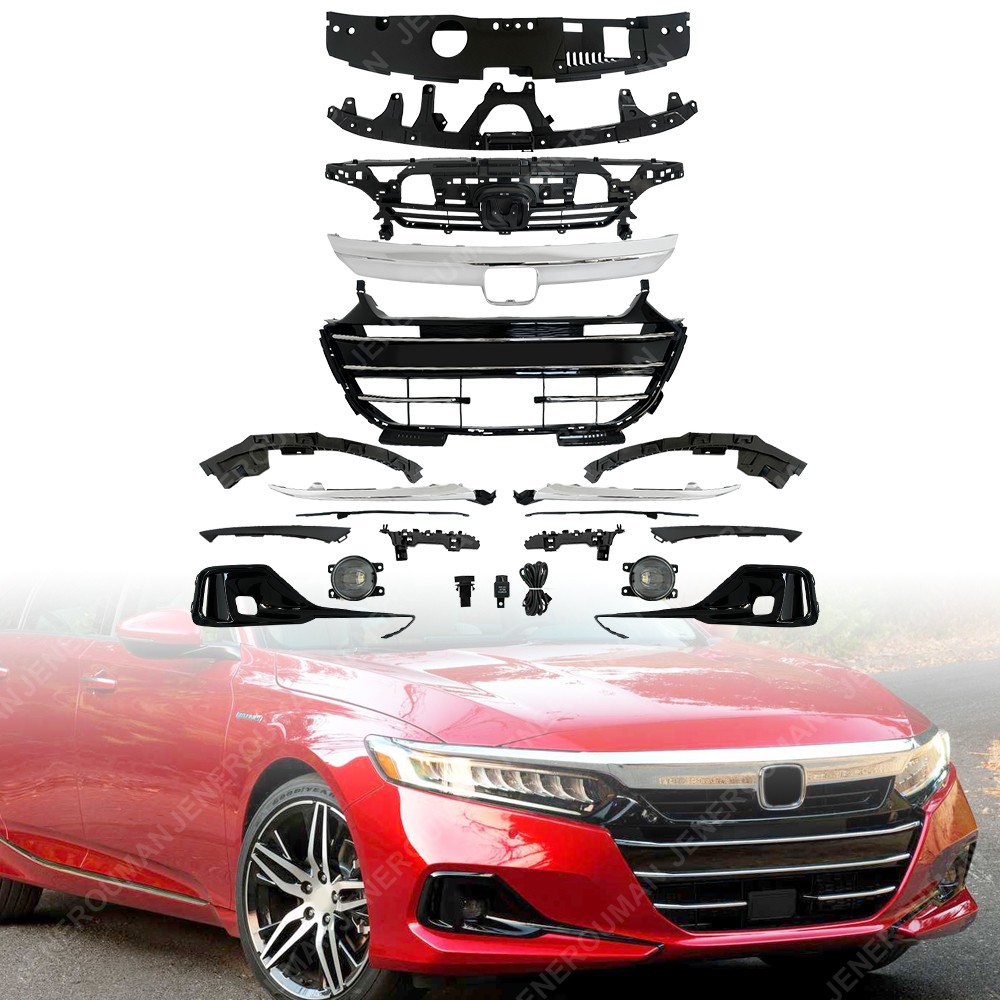 19PC Grille Kit Front Bumper Bracket Fog Light Grill Trim For 21-22 Honda Accord