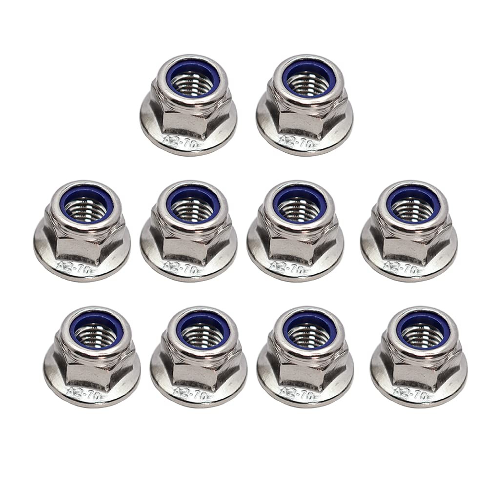 M12x1.75mm DIN6926 Flange Nylon Lock Nuts 10 Pack M12x1.75mm, 10 pcs, Silver
