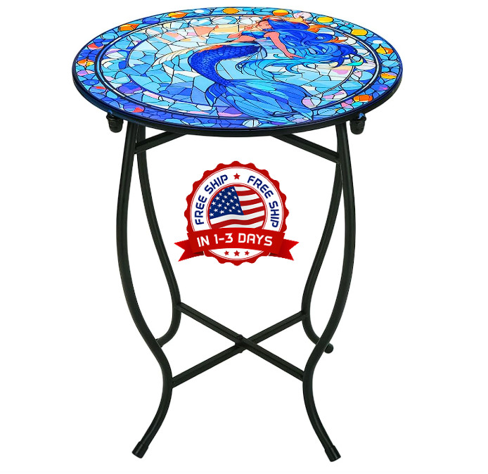 Patio Side Table for Small Space, 14 Inch Weather Resistant Metal Side Table,...
