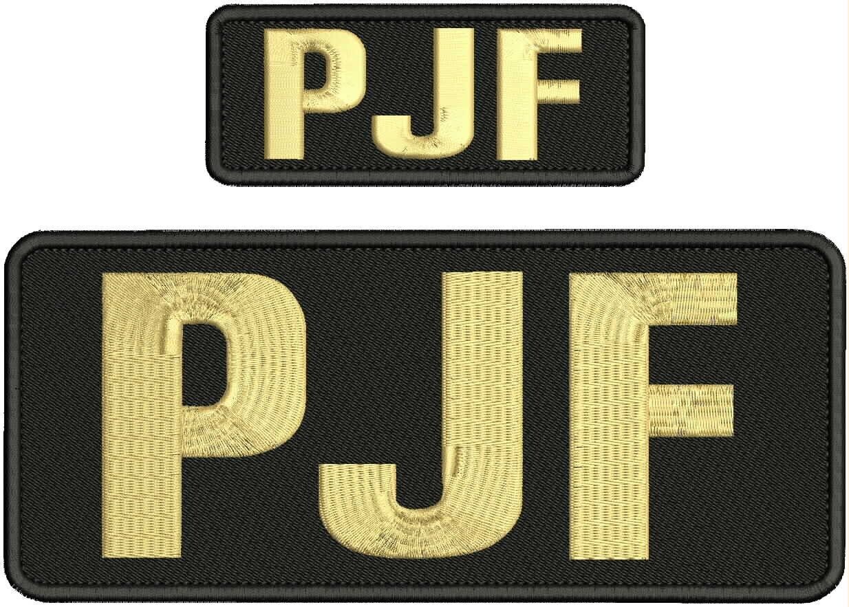 PJF embroidery patches 4x10 and 2x5 hook  TAN LETTERS AND BLACK