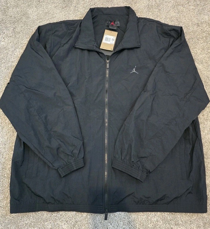 Nike Air Jordan Nylon Windbreaker Full Zip Jacket Black FV7299-010 Mens Sizes