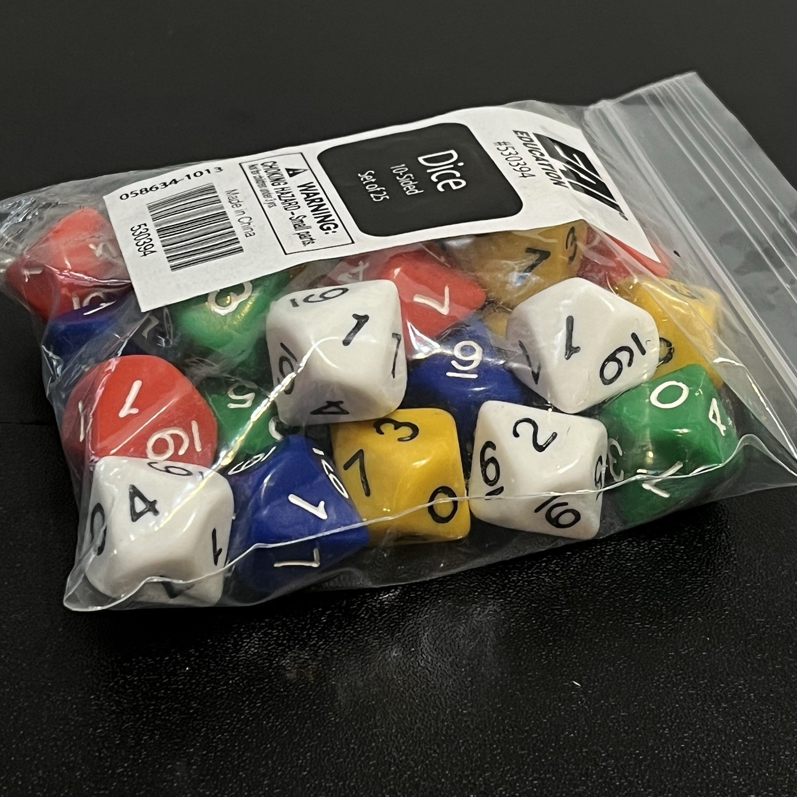 10 Sided Dice Mixed Colors Education Classroom Homeschool New Package 25 in Pack