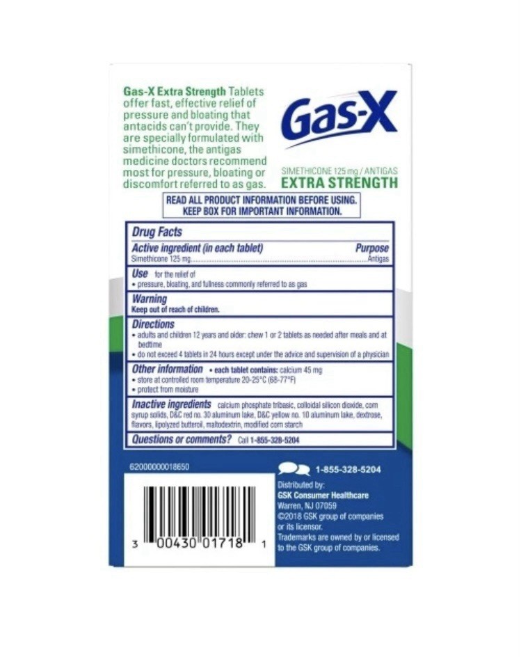 3 Pack-Gas-X Extra Strength Chewable Tablet Peppermint Creme 18 Tablets Each Box