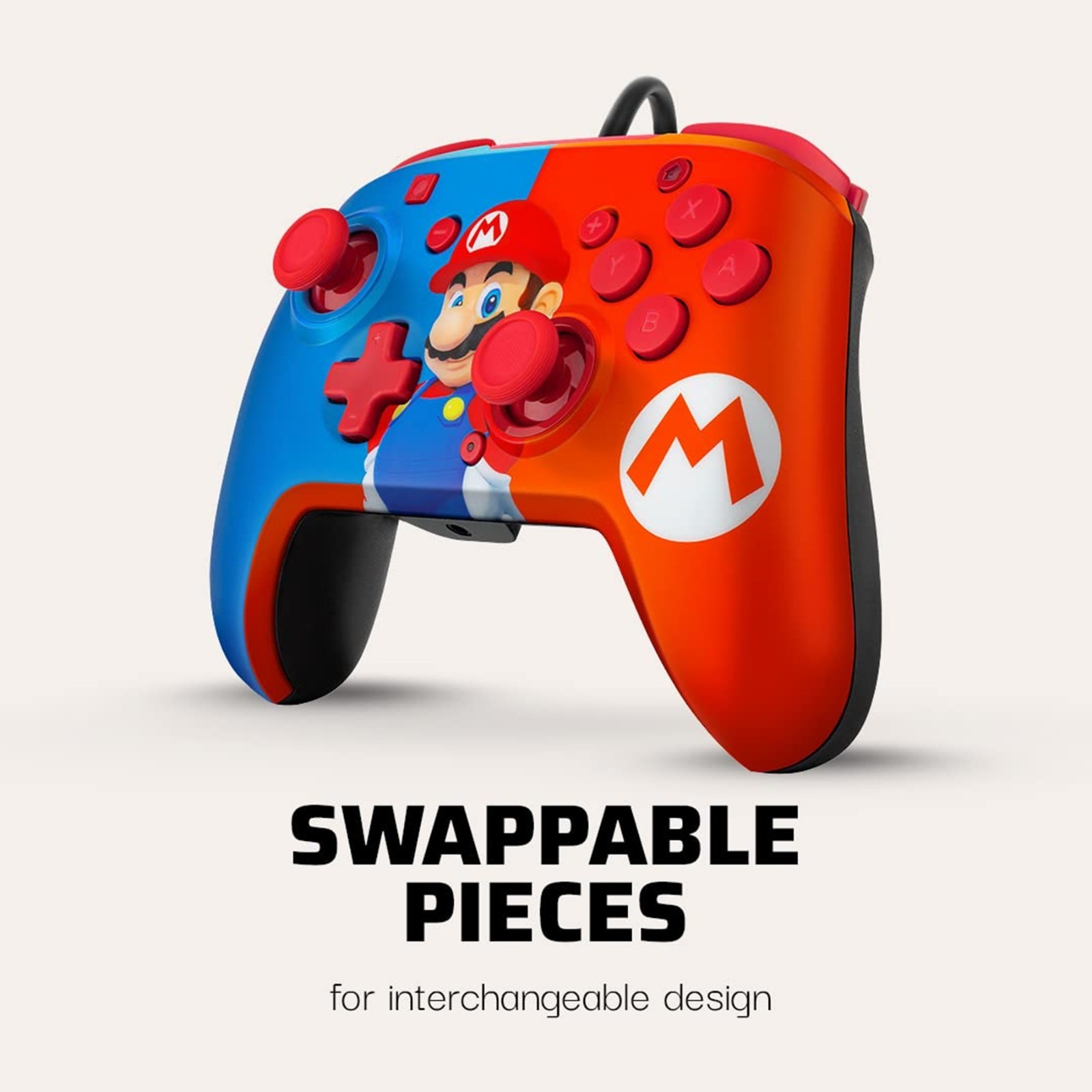 PDP Gaming Faceoff Deluxe+ Wired Switch Pro Controller - Red/Blue Mario Design