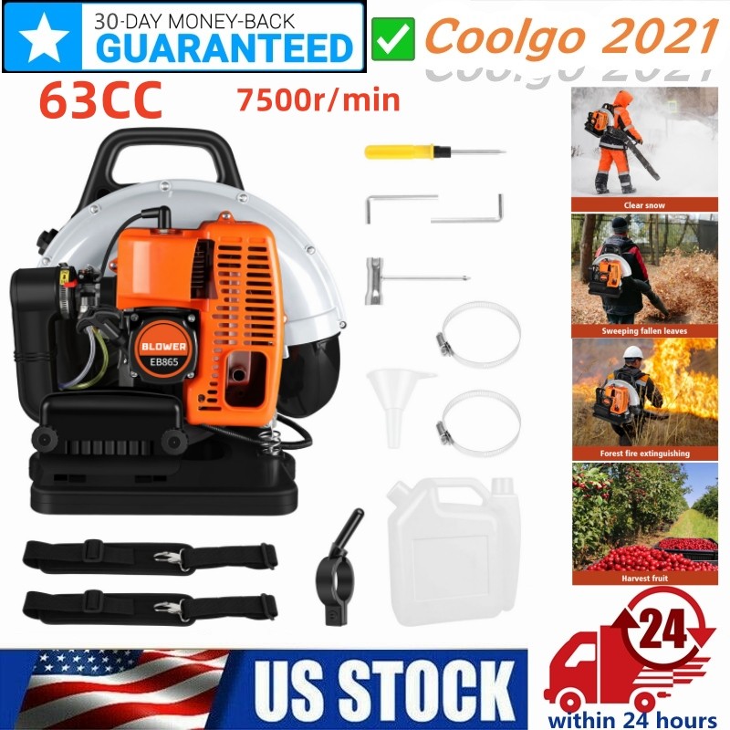 Backpack Leaf Blower Gas Powered Snow Blower 665CFM 63CC 2-Stroke 3HP 6800 RPM