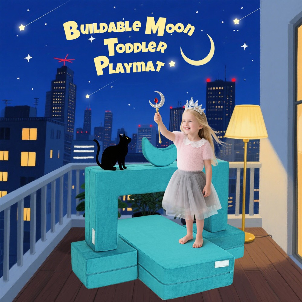 Kids Modular Play Couch, Foldable Velvet Foam Sofa & Convertible Toddler Fort