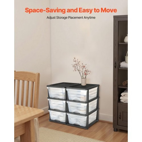 Plastic Storage Drawers, 2 Pack Storage Organizer Drawer, 6 Drawers Closet Organ