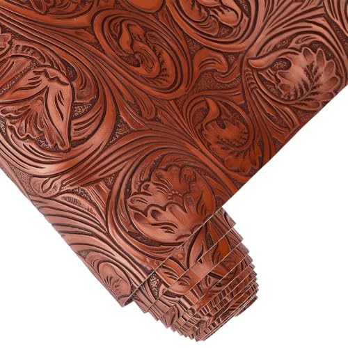 Textured Vintage Floral Pattern Embossed PU Leather Sheets 54×11.9 Inch Coffee