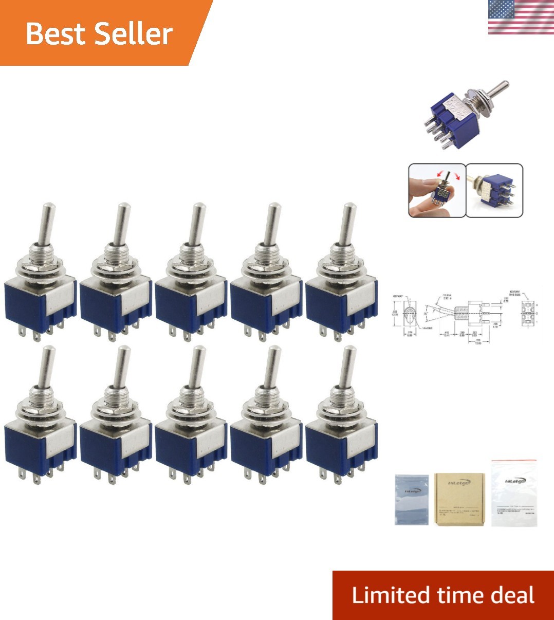 Brand New 10pcs AC 125V 6A Toggle Switch - Plastic Black