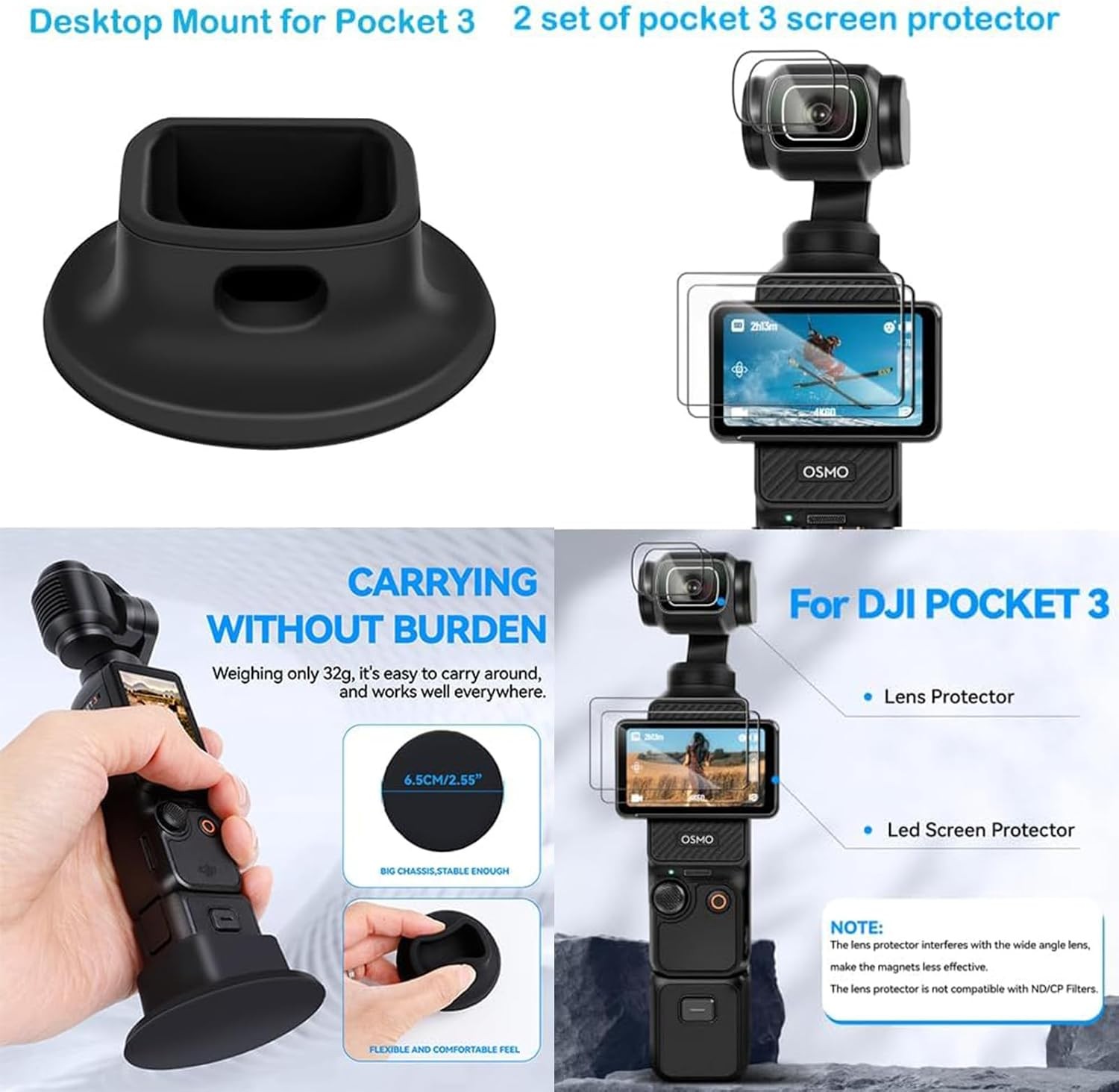 Accessories Kit for OSMO Pocket 3,Including Hard Shell Case,Magnetic Mount,Deskt