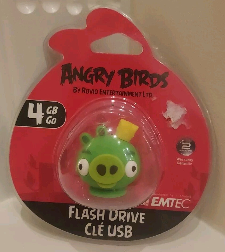 ANGRY BIRDS FLASH DRIVE Green King Pig NIP EMTEC 4GB USB 2.0 NEW Unopened Sealed