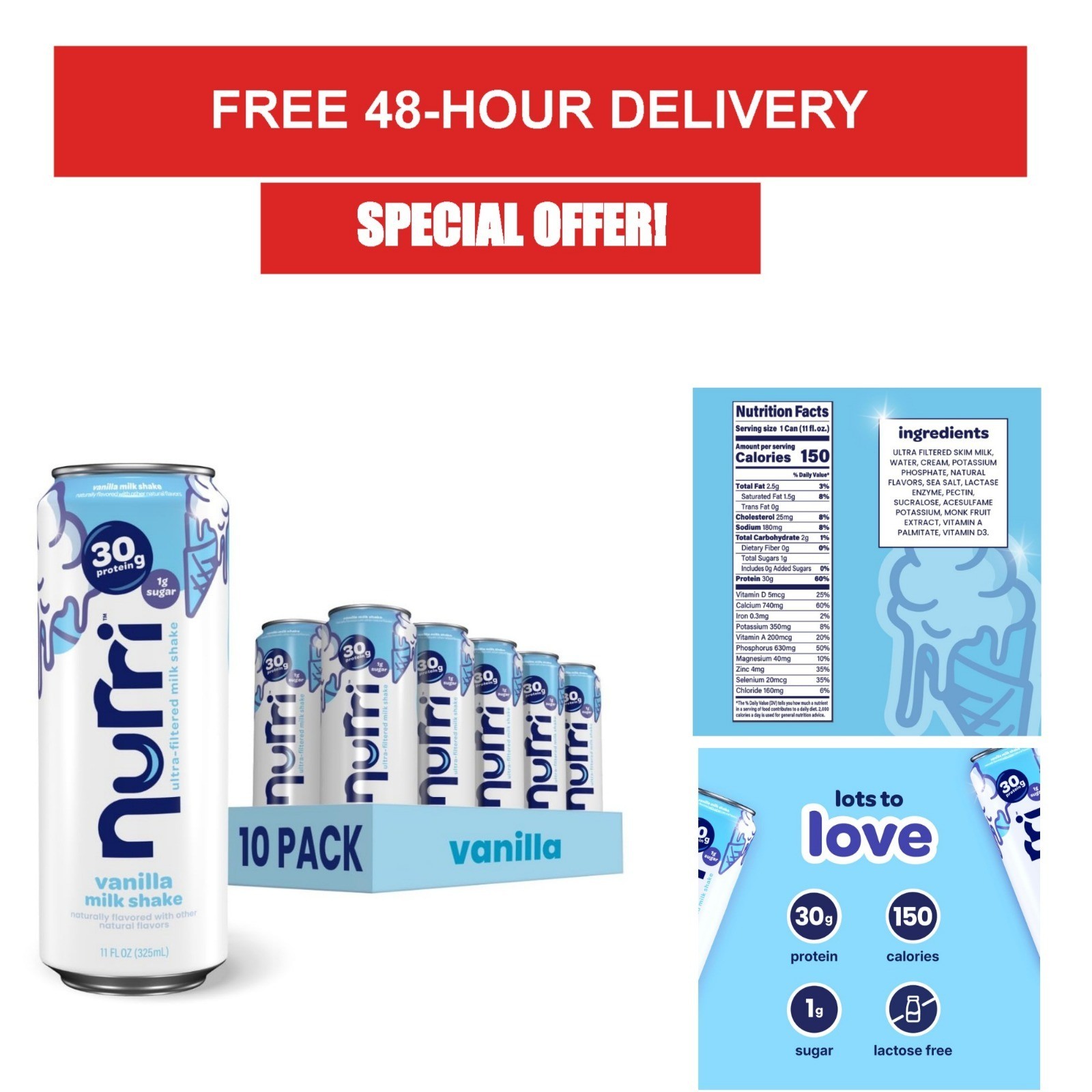 Nurri 30g Protein Ultra Filtered Milk Shake - Vanilla - Lactose Free