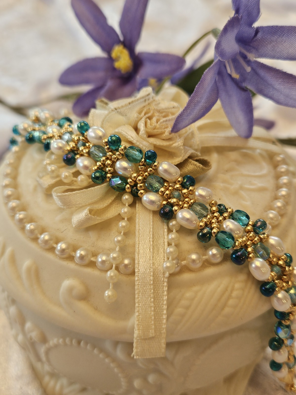 One-of-a-Kind Artisan Freshwater Pearl Hand-Beaded Bracelet