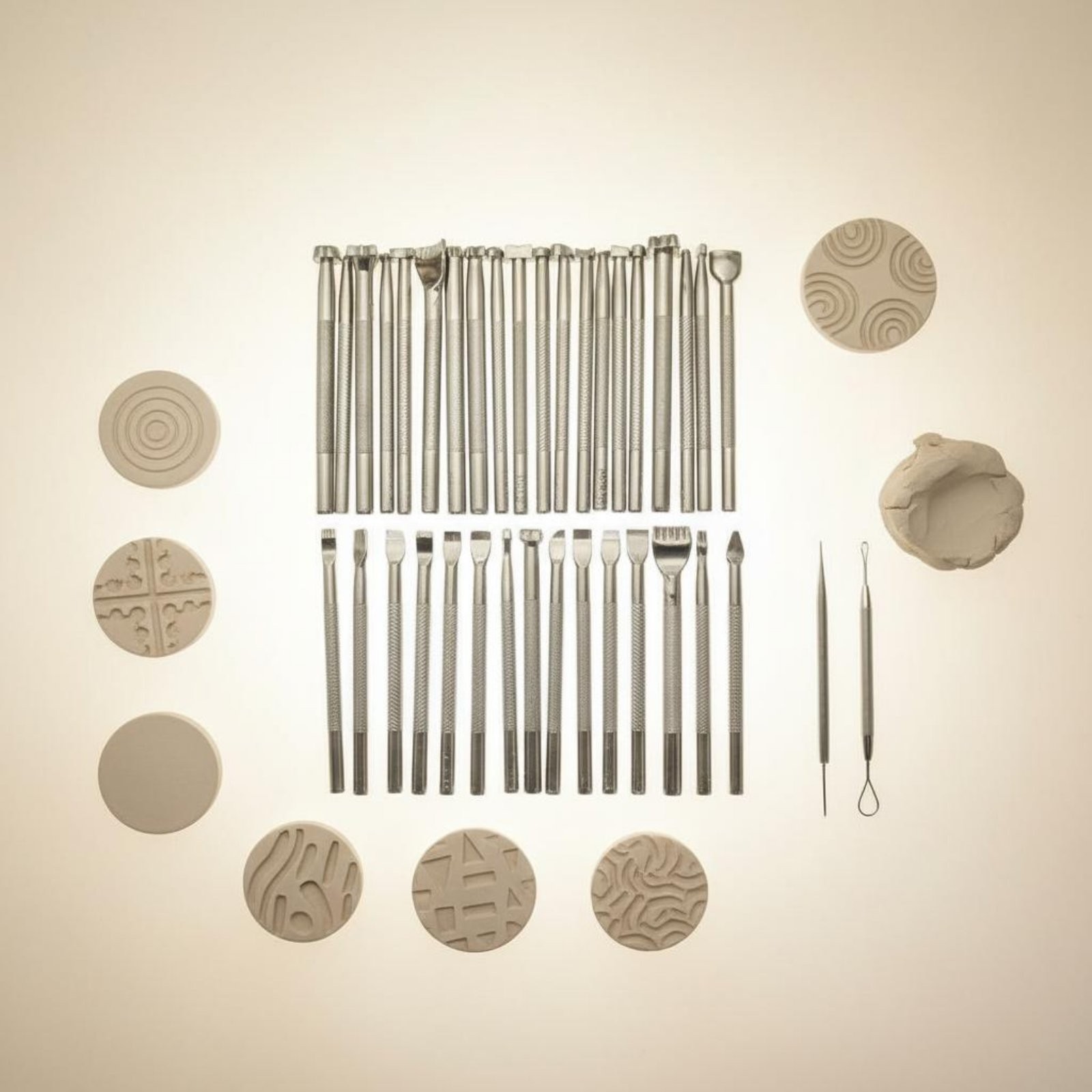 20 Pieces Ceramic Stamping Tool Set Textured Finish Art Supply Metal