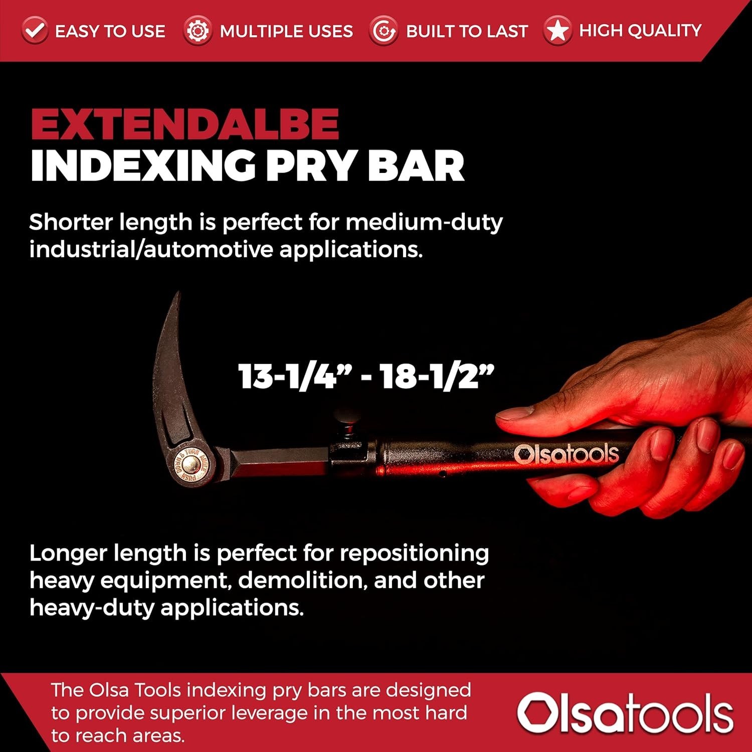 Olsa Tools Adjustable Pry Bar | Angles & 1pc, Extendable Handle