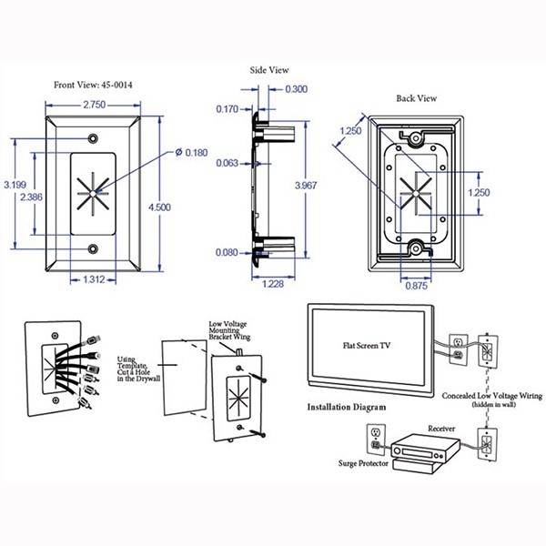 8x 1-Gang Feed Through Wall Plate Low Voltage Cable with Flexible Opening White