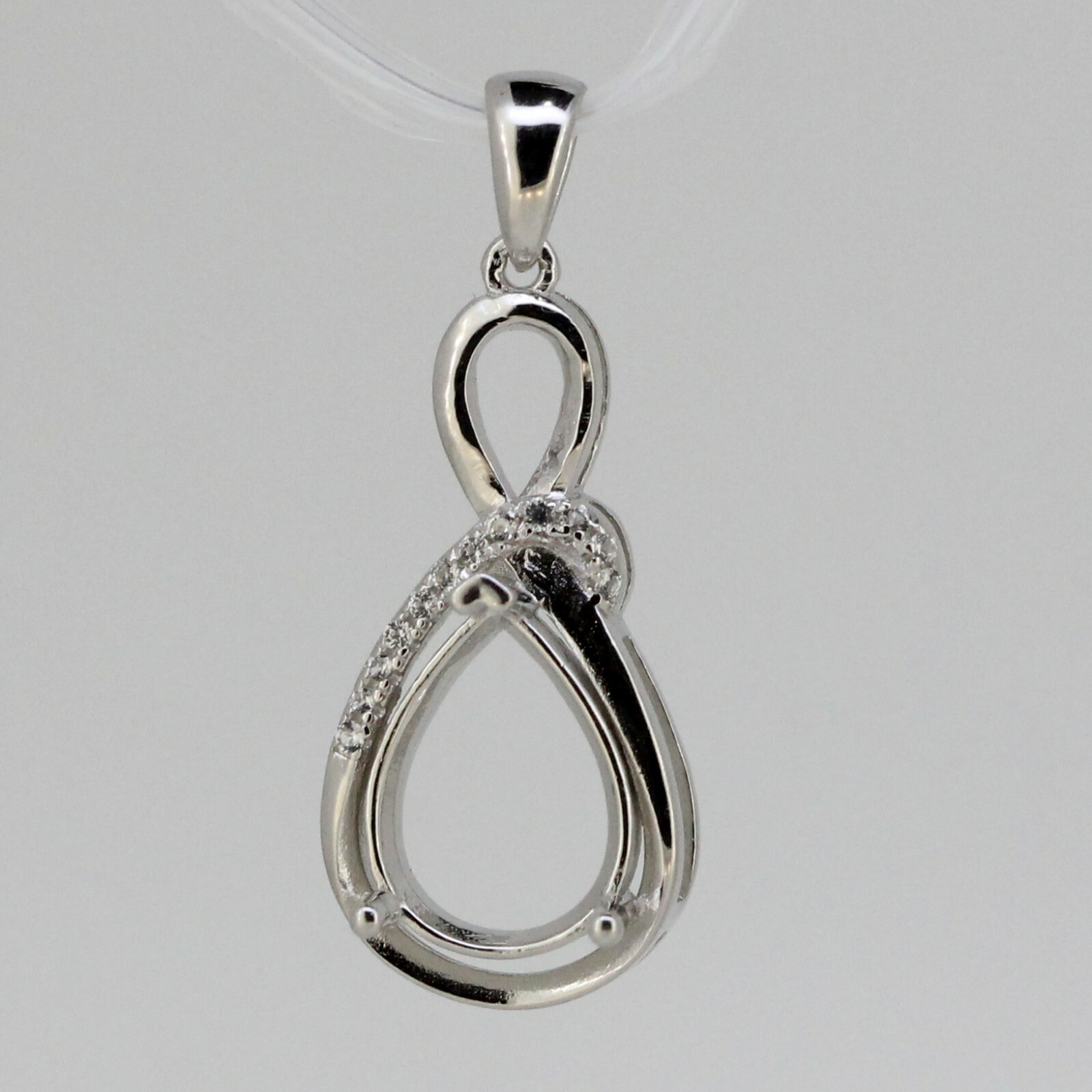 Sterling Silver Semi Mount Pendant Setting Pear PE 13x9mm W/ White Topaz