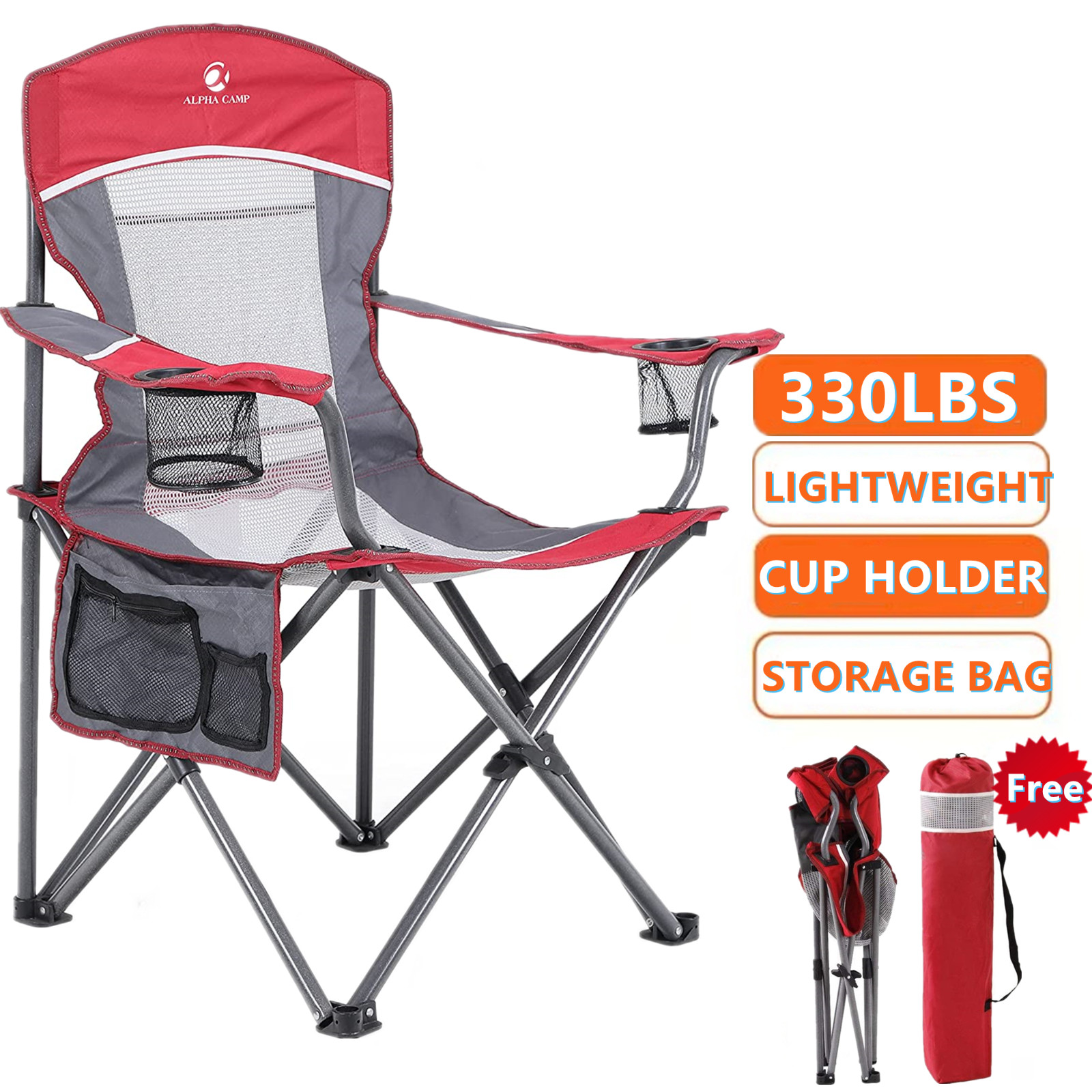 ALPHA CAMP Camping Chair Folding Chairs with Cup Holder Lightweight Heavy Duty