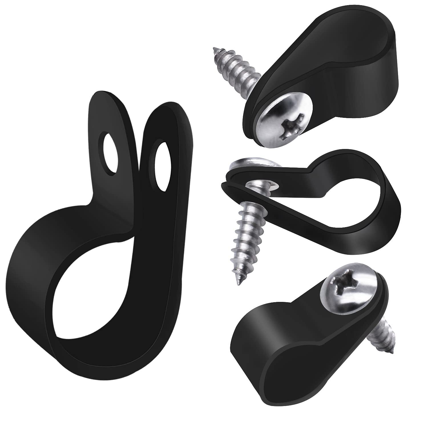 50 Pcs 1/2 Inch P Style Rope Light Mounting Clips w/ Screws for Wire Management