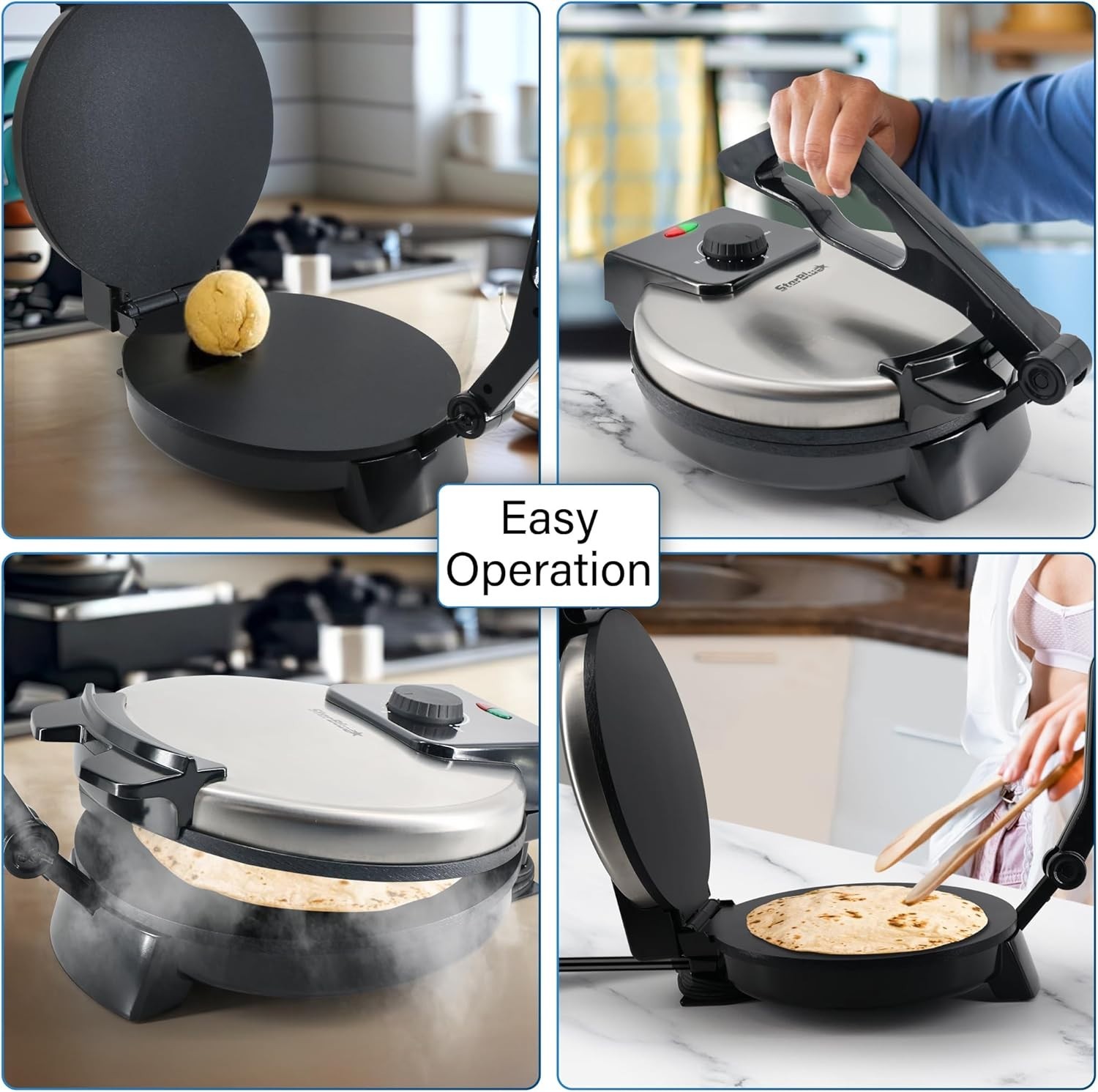 Electric Roti Maker 10-Inch - Includes Roti Warmer, Removable Handle, Easy Use