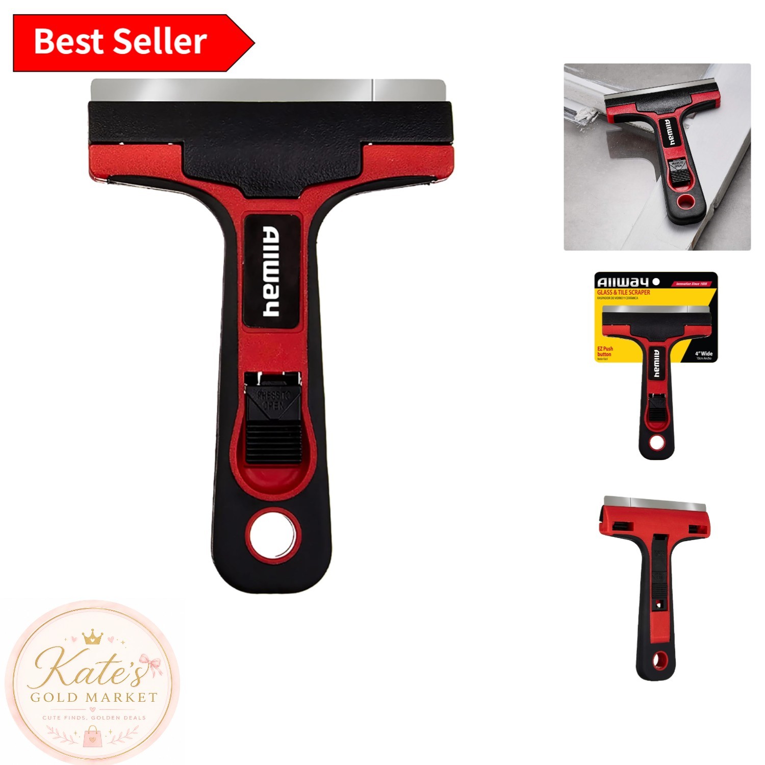 Durable 4-Inch GTS Glass & Tile Scraper with Quick Push-Button Blade Change