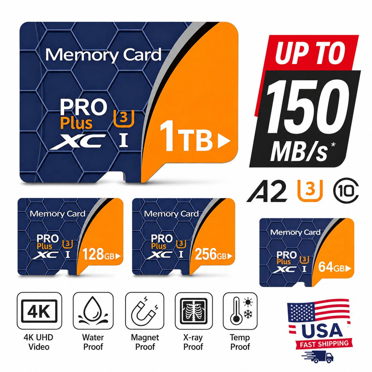 High Speed Micro SD Card 128GB 256GB 1TB U3 A2 Memory XC Card 4K for Phone Lot
