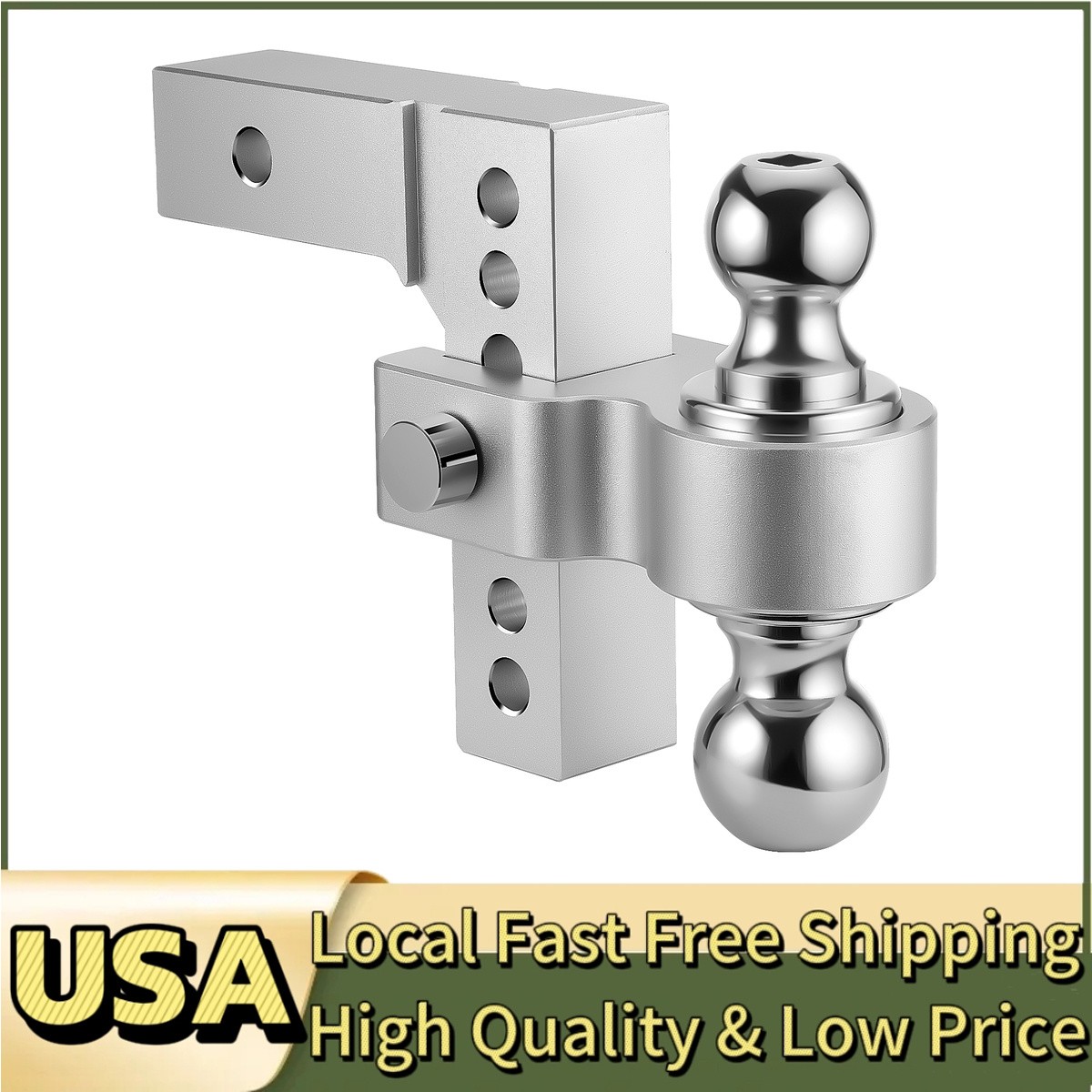 6" Drop Rise Adjustable Tow Hitch 2" Receiver Dual Ball Lock 18500 lbs Silver