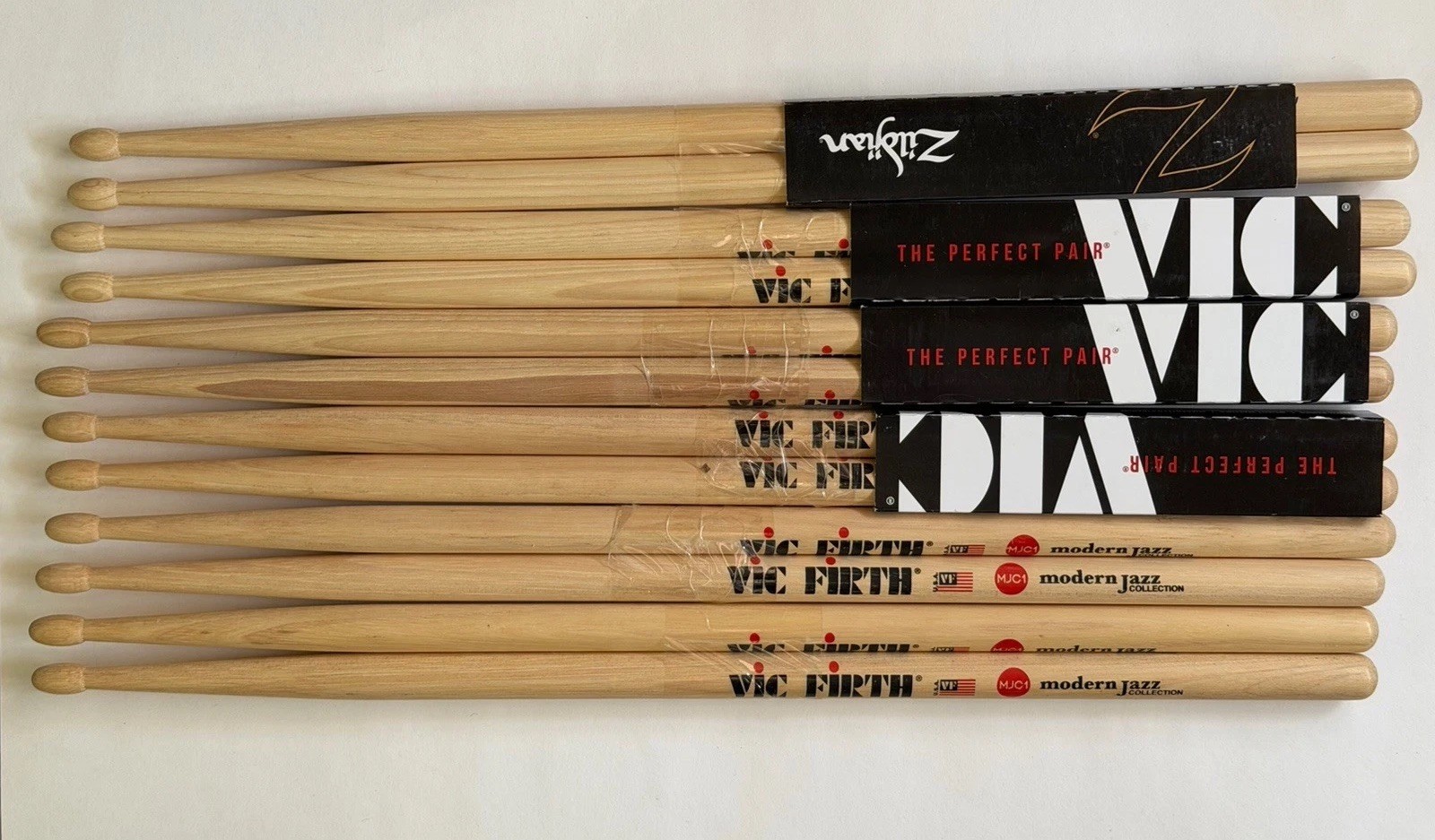 5-Pair BRICK VIC FIRTH® MJC1 Wood Tip Sticks & Pair of Z5B Zildjian Drum Sticks