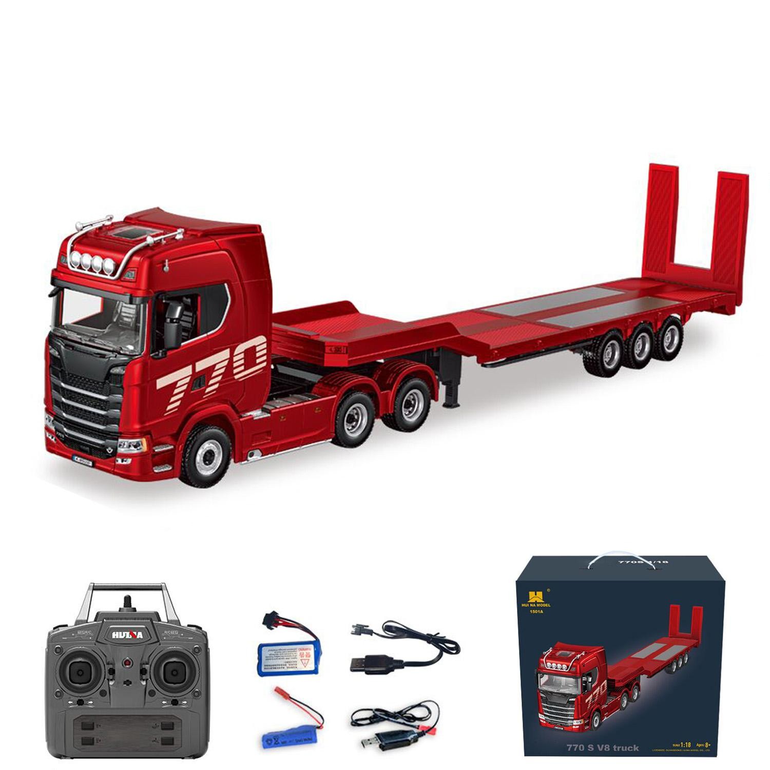 RTR 1/18 RC Tractor Truck 770S 3Axle Plastic Semi Trailer Flatbed Battery Sound