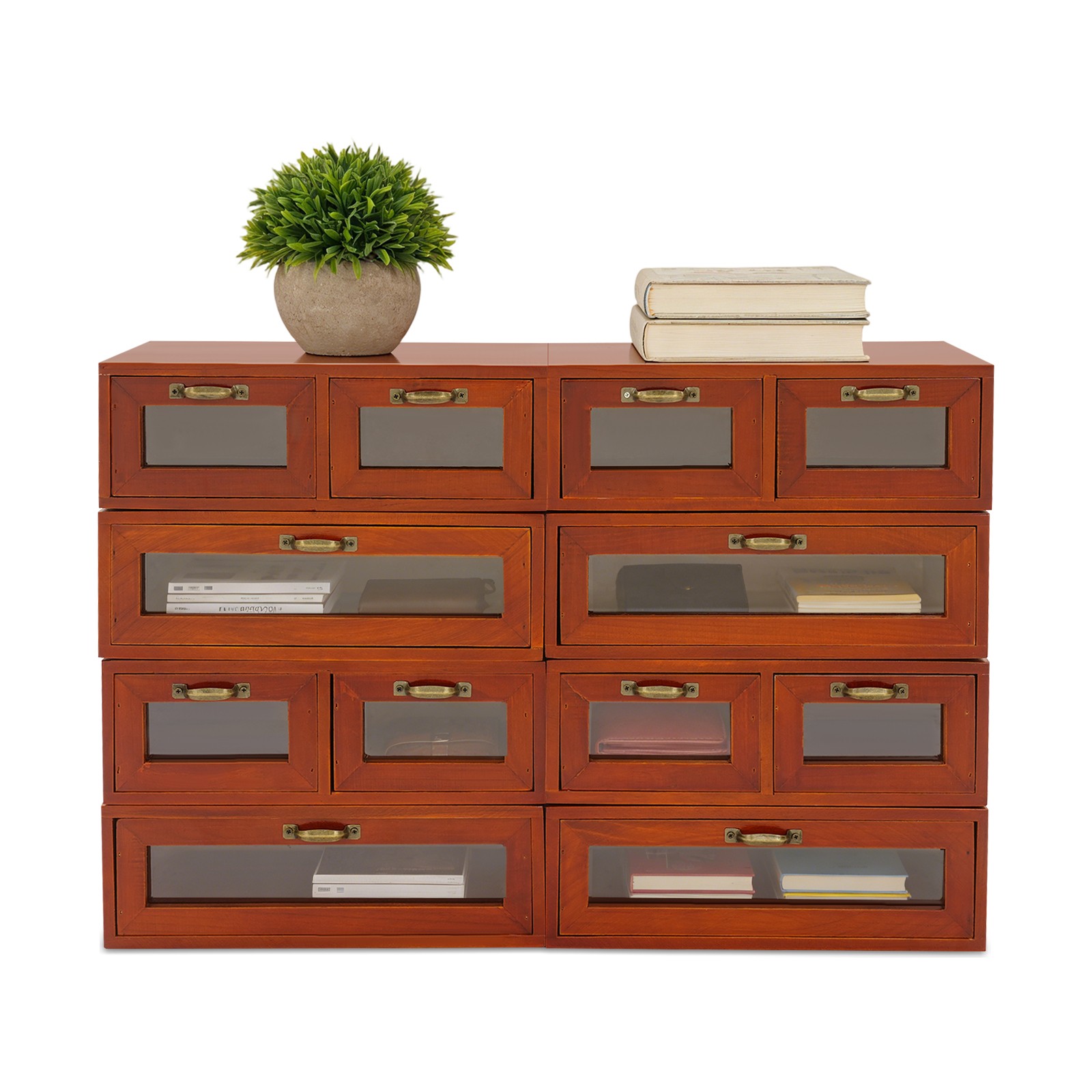 Stackable Wood Storage Cabinets/Boxes With Handles, 4 Single & 4 Double Drawer