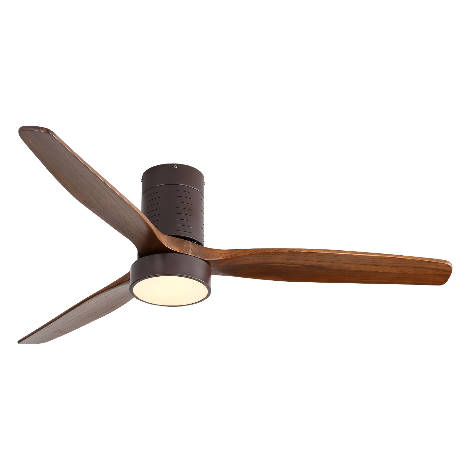 52"Flush Mount Ceiling Fan with LED Light and Remote Control Solid Wood Blades