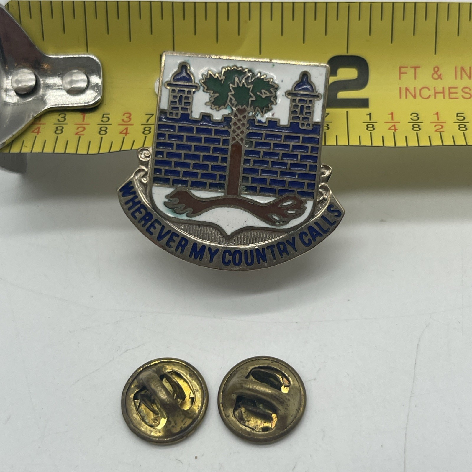 U.S. Military 118th Infantry Regiment DI DUI Pin Clutch WHEREVER MY COUNTRY CALL